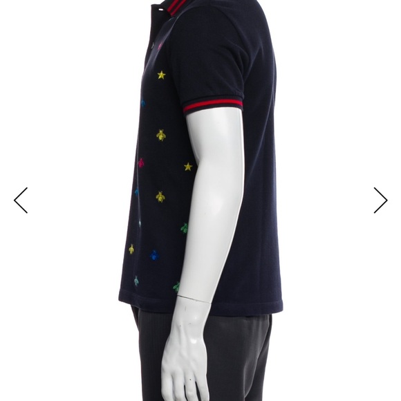 Men's Navy Polo Shirt with Multicolor Embroidery - Picture 2 of 3